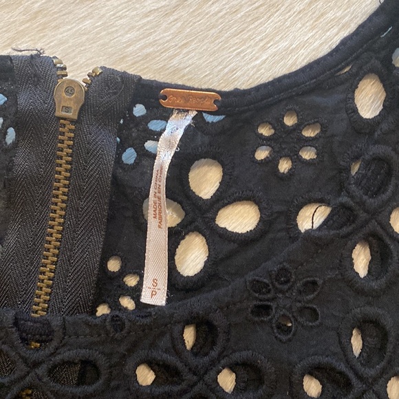 Free People Women's Eyelet Stripe Peplum Top in black and beige stripes - Picture 5 of 7